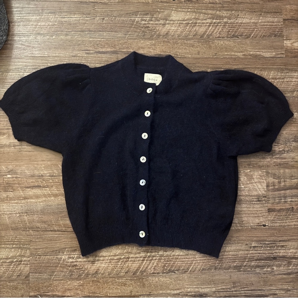 Doen Anisa Cardigan in Navy Alpaca Wool Quiet Luxury Button-Up Sweater Large - Picture 2 of 6